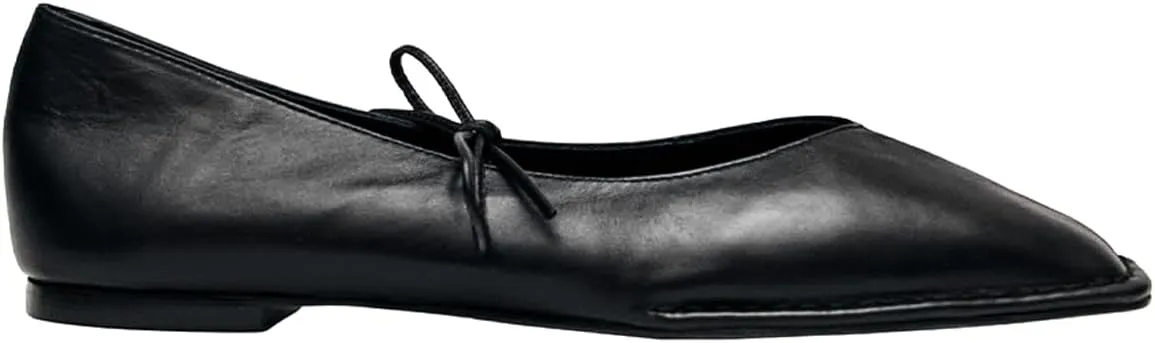 Ballet Flats Shoes for Women Mary Jane Flats Breathable Leather Square Toe Lace-Up Loafers Comfortable Slip-On Summer Shoes