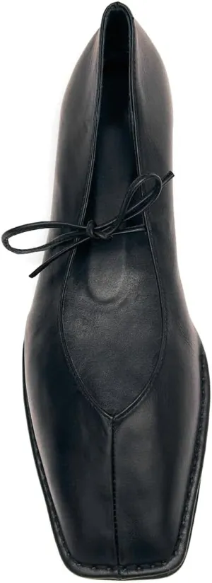 Ballet Flats Shoes for Women Mary Jane Flats Breathable Leather Square Toe Lace-Up Loafers Comfortable Slip-On Summer Shoes