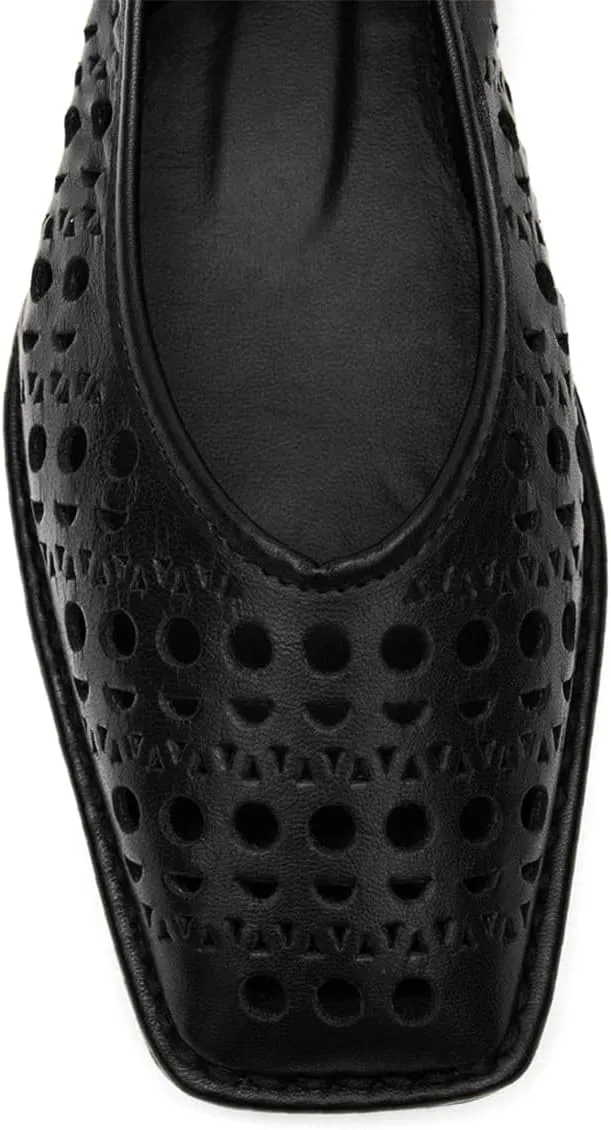 Ballet Flats Shoes for Women Mary Jane Flats Breathable Leather Square Toe Lace-Up Loafers Comfortable Slip-On Summer Shoes