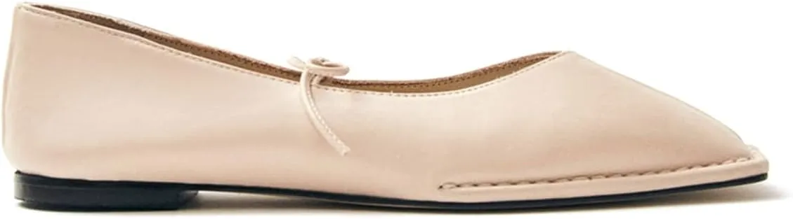 Ballet Flats Shoes for Women Mary Jane Flats Breathable Leather Square Toe Lace-Up Loafers Comfortable Slip-On Summer Shoes