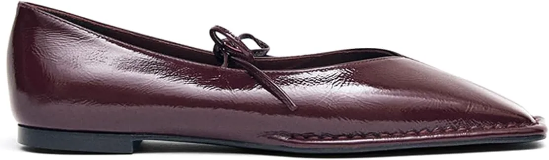 Ballet Flats Shoes for Women Mary Jane Flats Breathable Leather Square Toe Lace-Up Loafers Comfortable Slip-On Summer Shoes