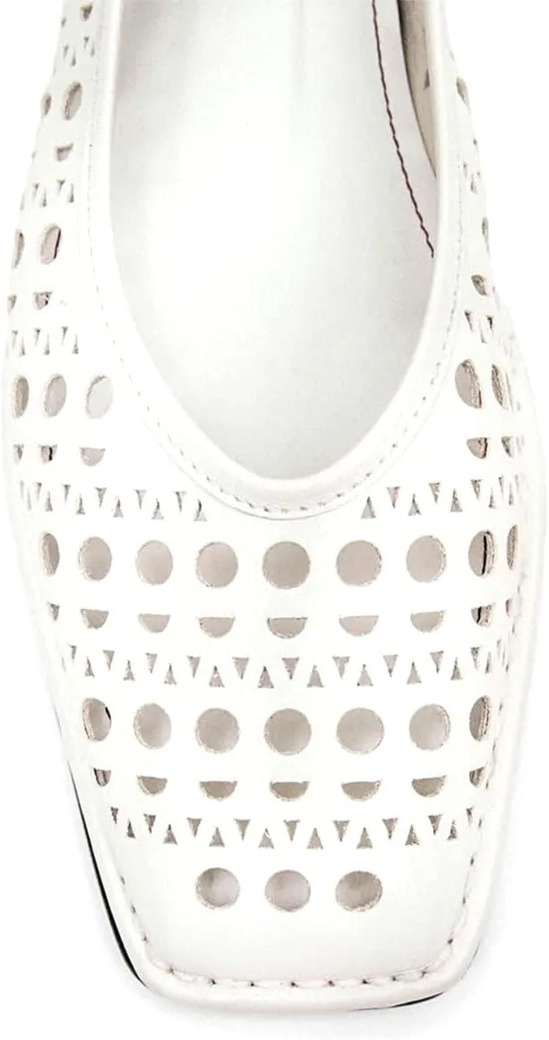 Ballet Flats Shoes for Women Mary Jane Flats Breathable Leather Square Toe Lace-Up Loafers Comfortable Slip-On Summer Shoes