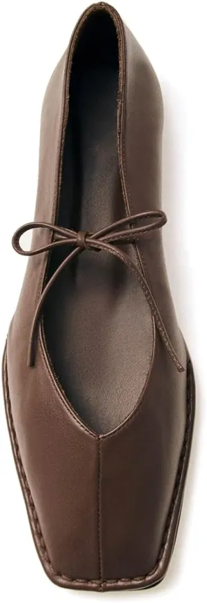Ballet Flats Shoes for Women Mary Jane Flats Breathable Leather Square Toe Lace-Up Loafers Comfortable Slip-On Summer Shoes