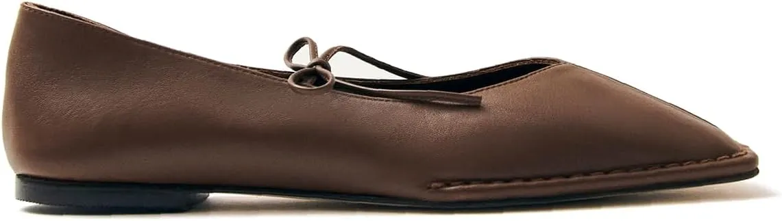 Ballet Flats Shoes for Women Mary Jane Flats Breathable Leather Square Toe Lace-Up Loafers Comfortable Slip-On Summer Shoes