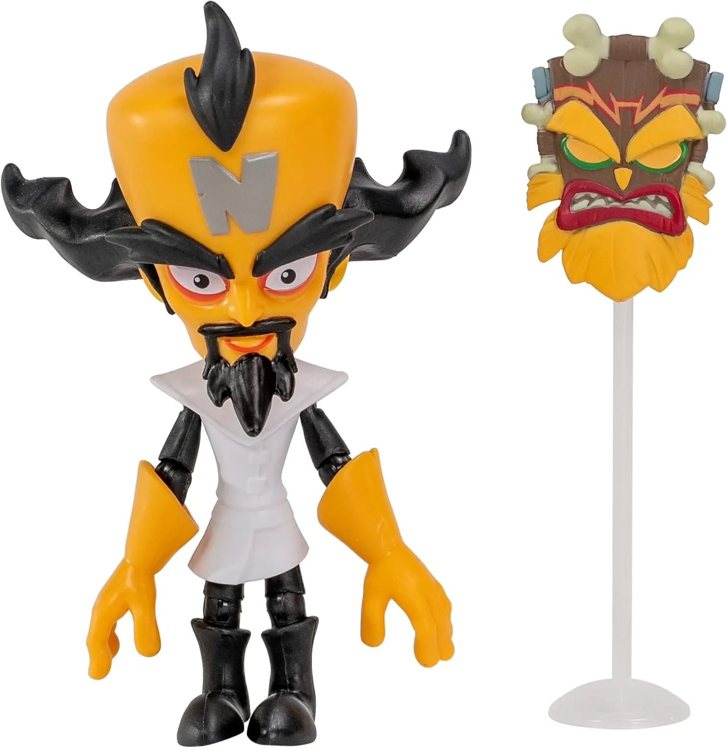 BANDAI Crash Bandicoot Action Figures Dr Neo Cortex with Mask | 11cm Dr Neo Cortex Toy with Mask and Stand Accessories | Collectable Figures As Merchandise and Video Game Gifts