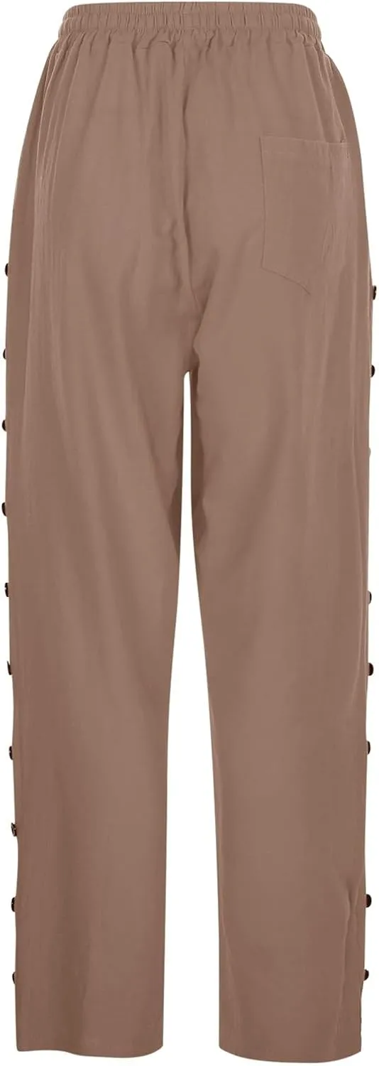 Beach Pants for Women Pants Drawstring Capri Pants with Pockets Wide Leg Cropped Pants for Women Loose Pants for