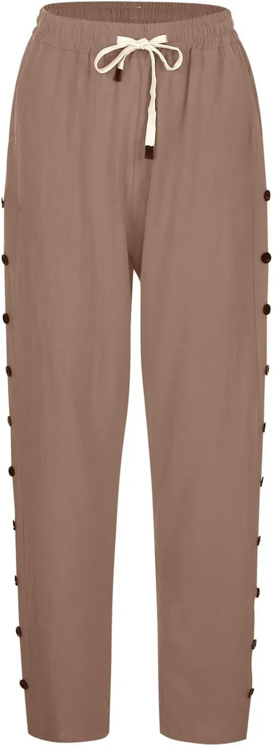 Beach Pants for Women Pants Drawstring Capri Pants with Pockets Wide Leg Cropped Pants for Women Loose Pants for