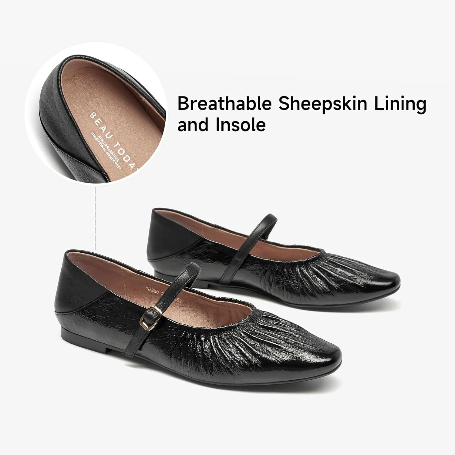 BEAU TODAY Women Mary Jane Shoes, Mary Jane Ballet Flats for Women, Pointed Toe Dressy Flats for Women, Comfortable Adjustable Strap Dress Shoes for Wedding Party