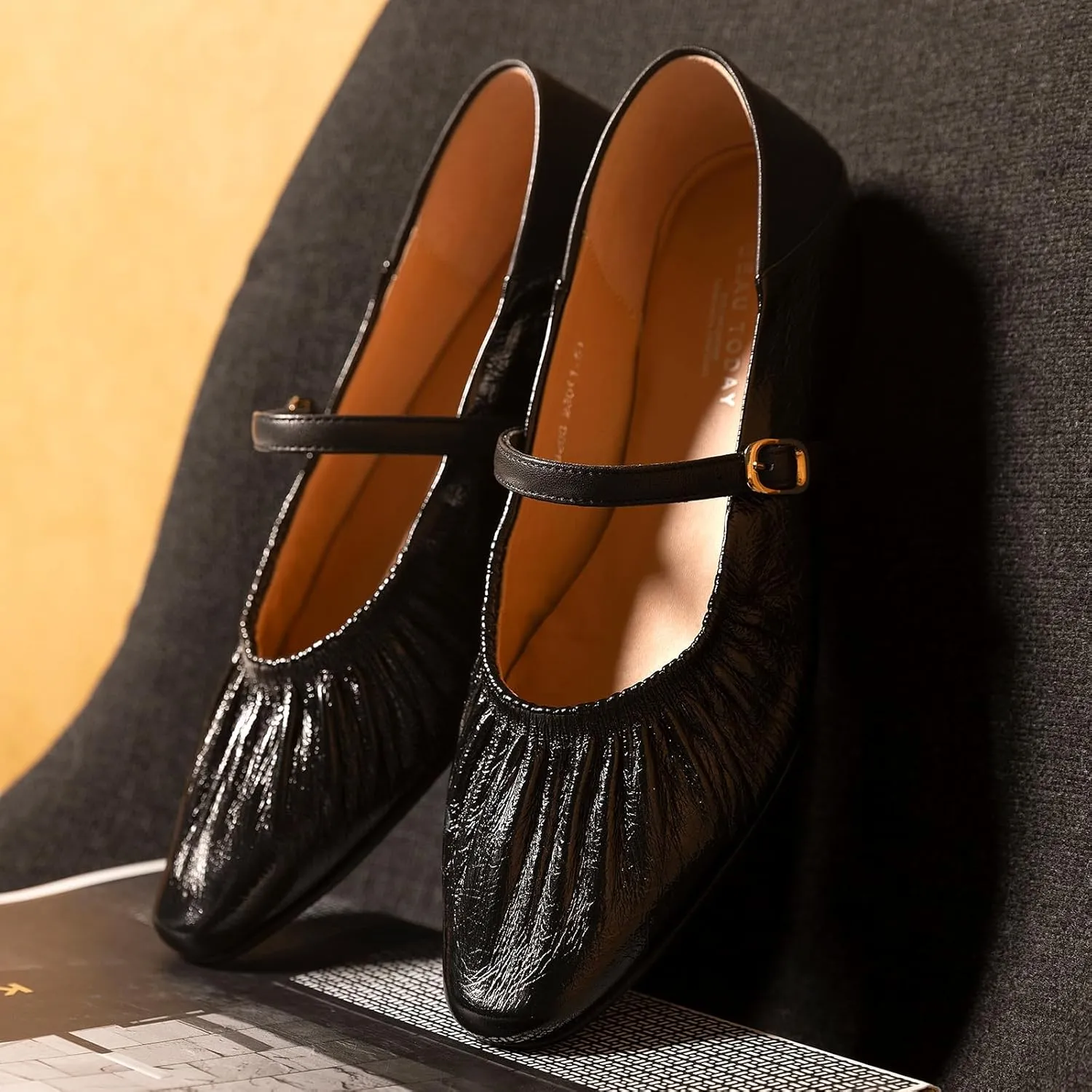 BEAU TODAY Women Mary Jane Shoes, Mary Jane Ballet Flats for Women, Pointed Toe Dressy Flats for Women, Comfortable Adjustable Strap Dress Shoes for Wedding Party