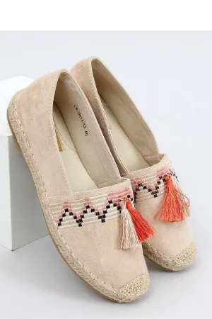 Beige Embroidered Eco-Suede Espadrilles with Ivory & Coral Tassels