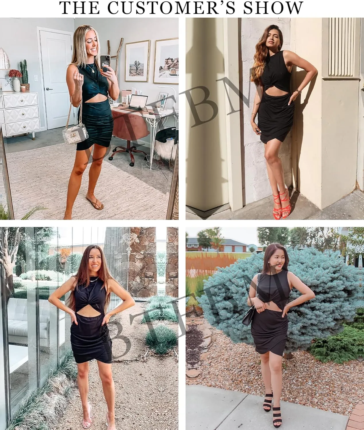 BTFBM Women 2025 Summer Sleeveless Casual Crewneck Bodycon Tank Dress Cutout Twist Slim Wrap Club Party Evening Dresses