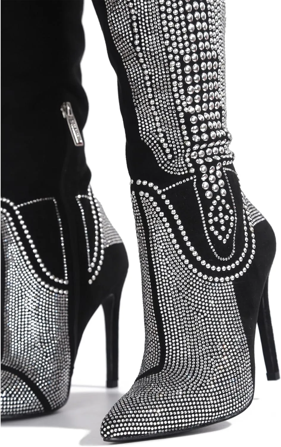 Cape Robbin Women's Knee-High Western Cowboy Boots - Wide Calf Rhinestone Stiletto Heel Dress Boots (Olkley)
