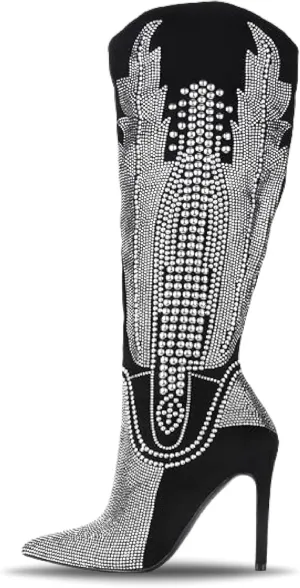 Cape Robbin Women's Knee-High Western Cowboy Boots - Wide Calf Rhinestone Stiletto Heel Dress Boots (Olkley)
