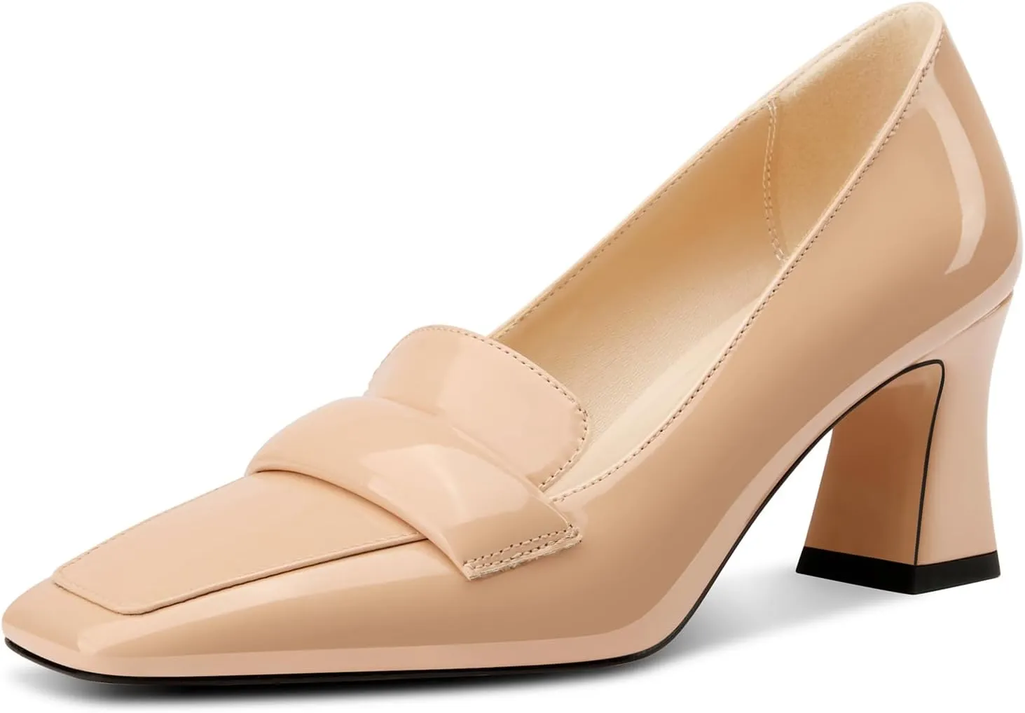 Castamere Womens Chunky Block Mid Heel Square Toe Pumps Slip-on Office Dress Patent Leather Loafers Shoes 2.8 Inches Heels