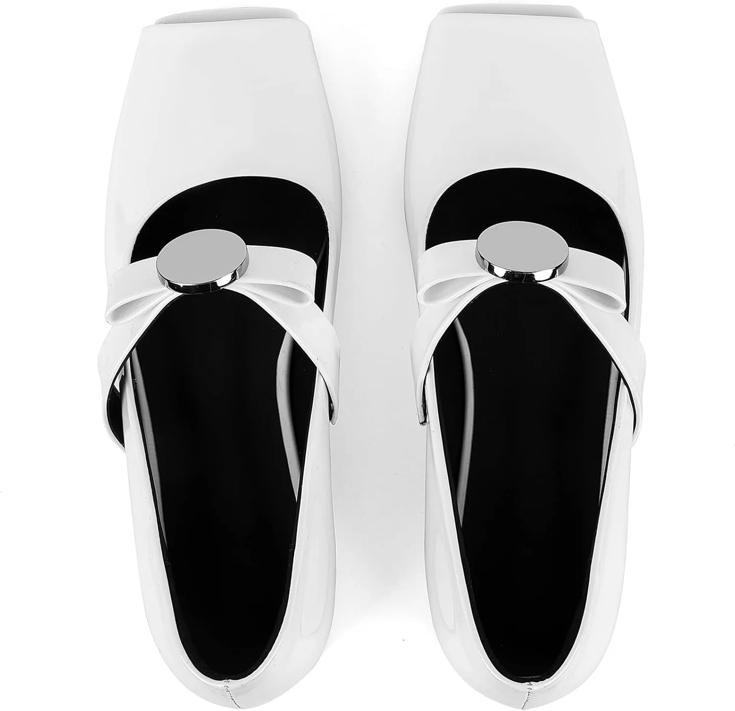 Celbreez Ballet Flats Shoes for Women Open Square Toe Mary Jane Flat Patent Leather Chunky Round Block Heel Pumps Slip On Ballerina Shoes