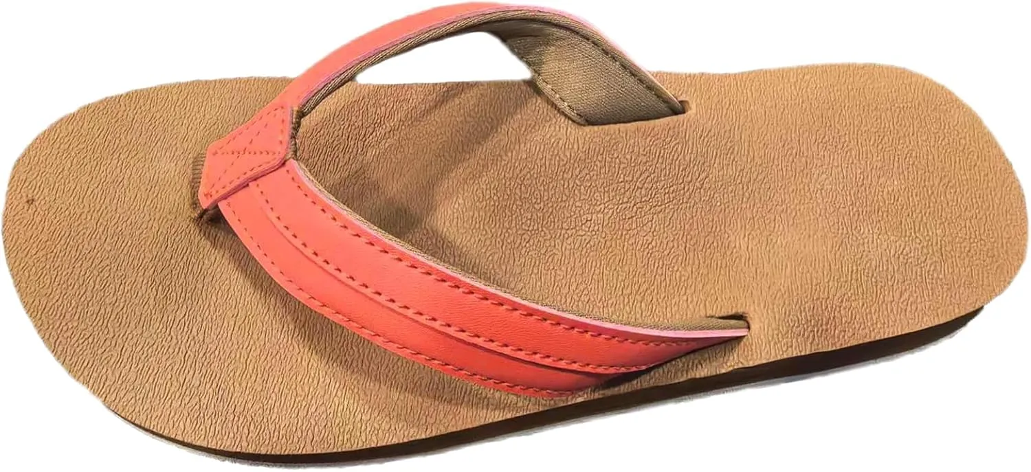 ChayChax Womens Two-Tone Flip Flops with Arch Support Comfort Beach Thong Sandals Indoor Outdoor, Rose Brown, 10 Women