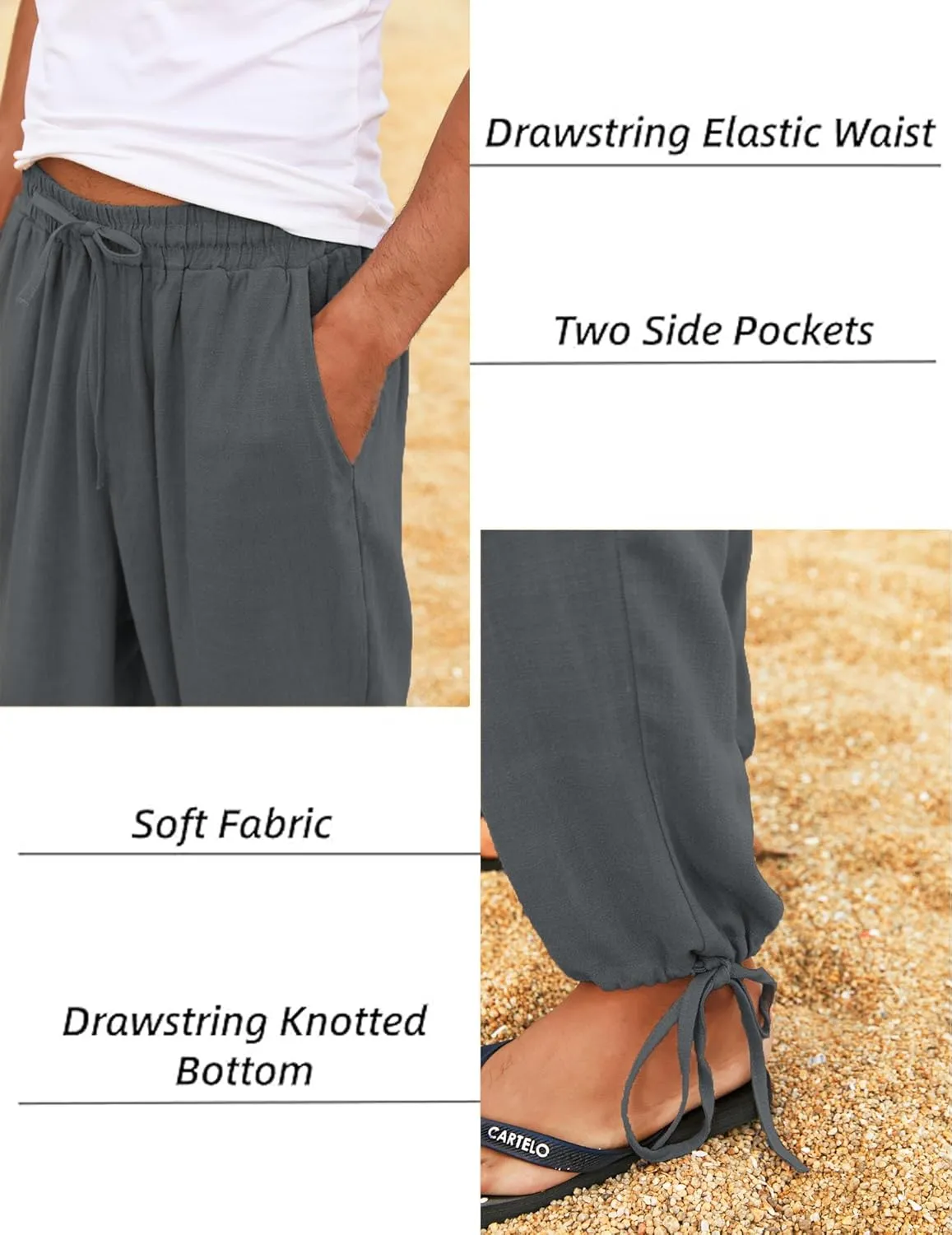 COOFANDY Men's Cotton Linen Pants Casual Harem Pants Elastic Waist Beach Boho Yoga Trousers