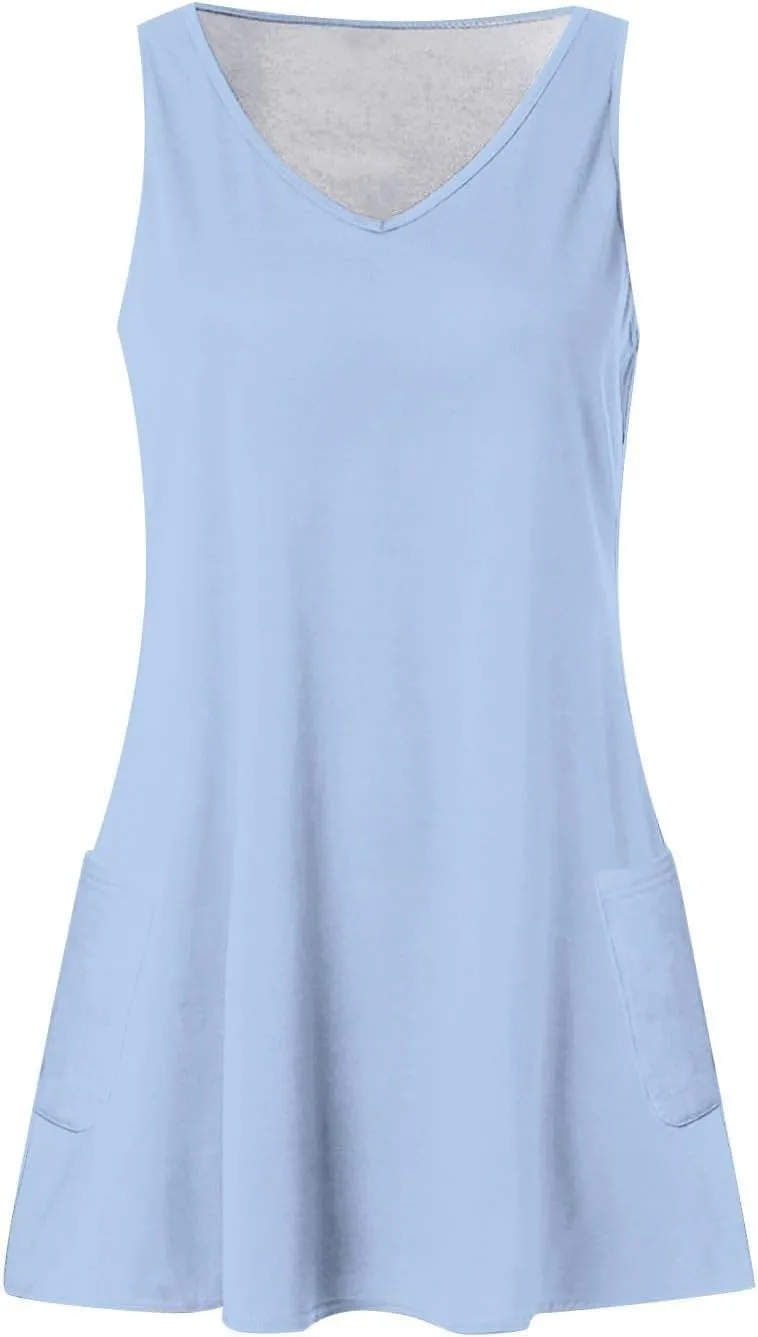 Cowgirl Dress for Women Western Style Sleeveless Denim Jumper Dress with Pockets