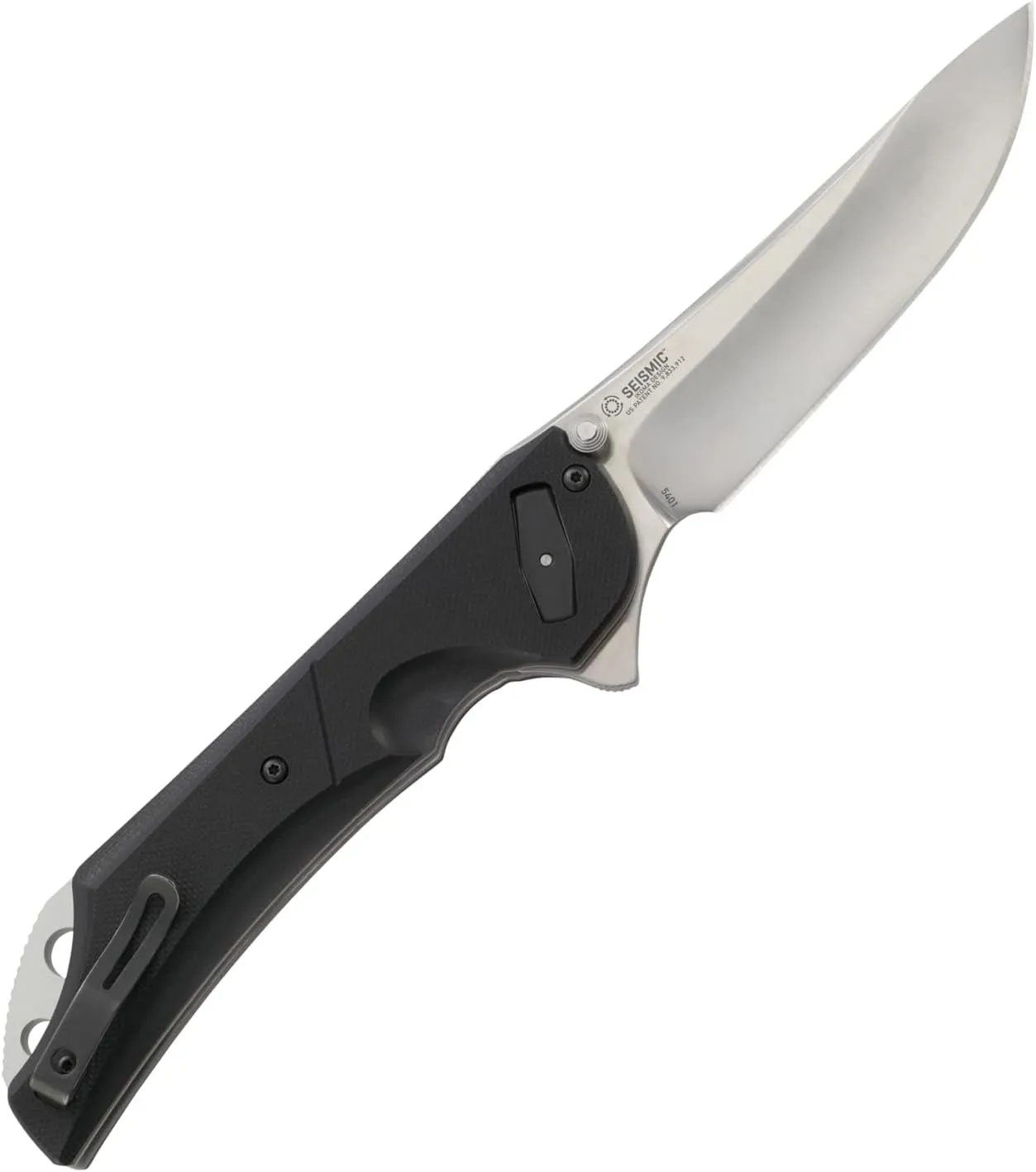 CRKT Seismic EDC Folding Pocket Knife: Heavy Duty Everyday Carry, Satin Blade, Flipper Open, Deadbolt Button Lock, IKBS Ball Bearing Pivot, G10 Handle, Deep Carry Pocket Clip 5401