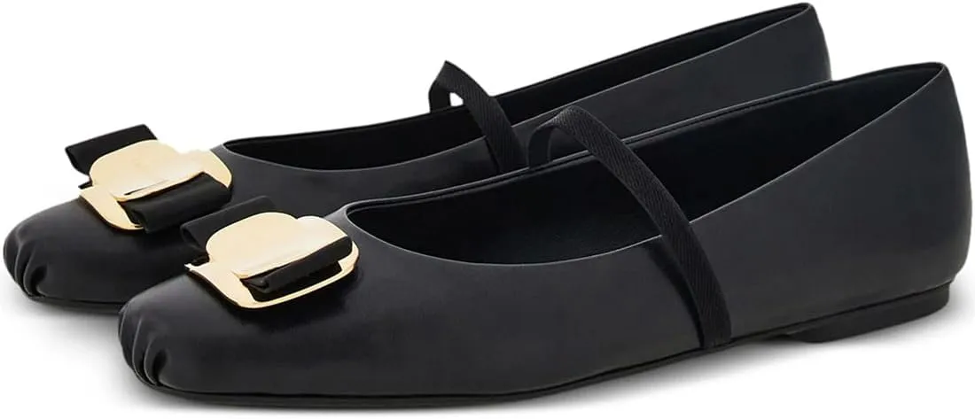 Divanne Ballet Flats for Women, Bowtie Mary Jane Flats Square Toe Ballerina Shoes with Strap