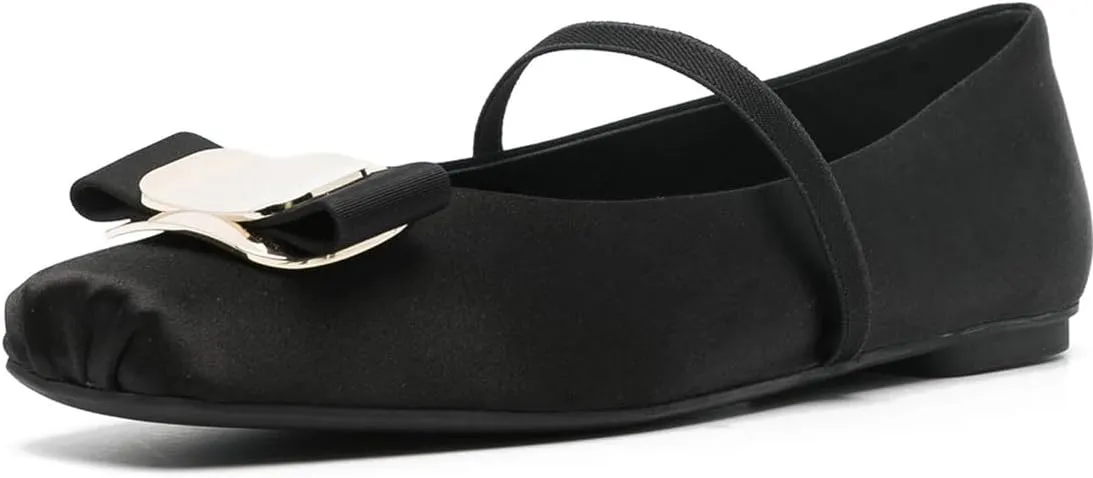 Divanne Ballet Flats for Women, Bowtie Mary Jane Flats Square Toe Ballerina Shoes with Strap
