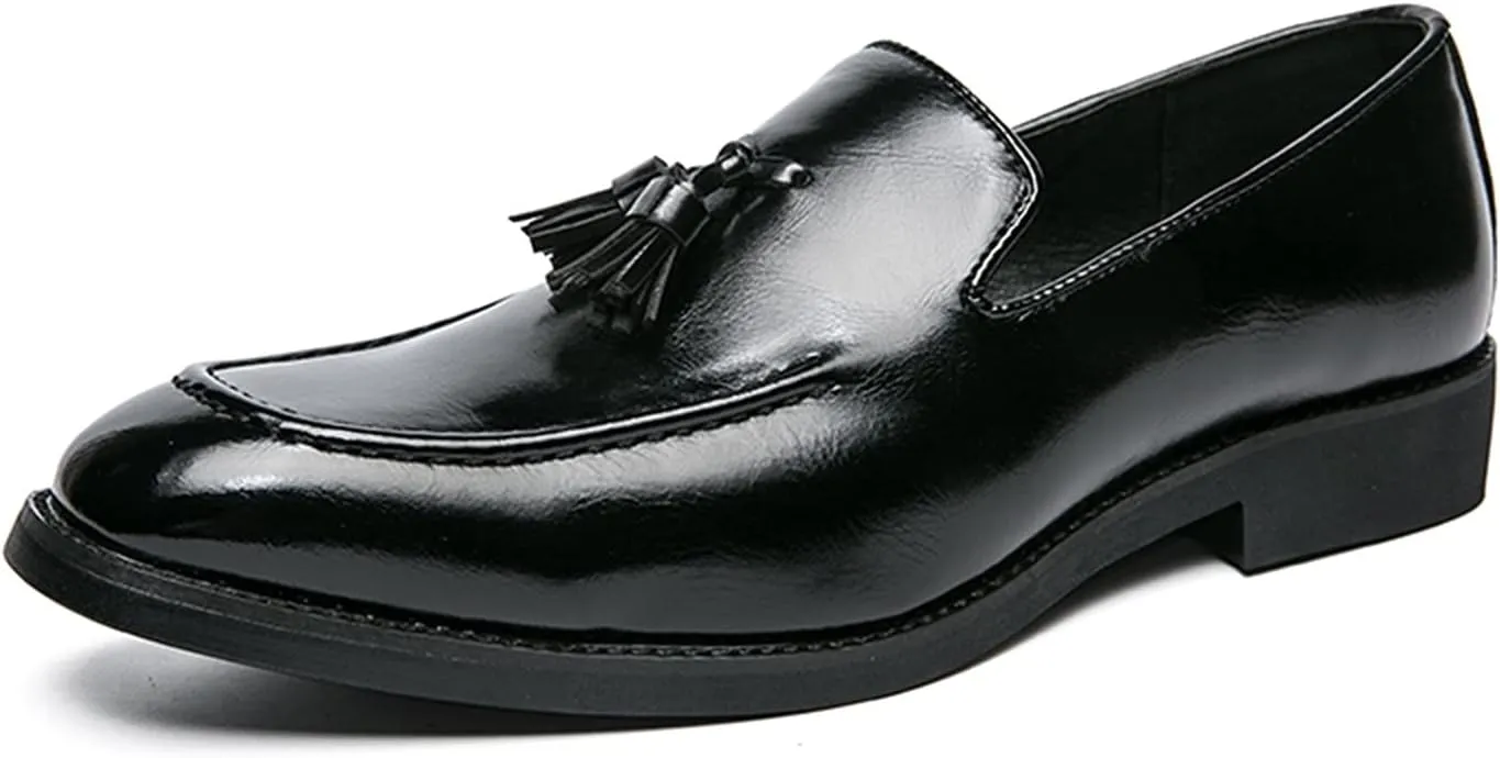 Easy to Put and Remove Smoking Loafer Shoes for Men Tassel Square Burnished Toe Loafer Shoes Vegan Leather Flat Heel Lightweight Flexible Resistant Casual Slip On for All Occasions (Color : Black, S