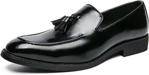 Easy to Put and Remove Smoking Loafer Shoes for Men Tassel Square Burnished Toe Loafer Shoes Vegan Leather Flat Heel Lightweight Flexible Resistant Casual Slip On for All Occasions (Color : Black, S