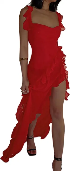 Ecirod Womens Spaghetti Strap High Slit Bodycon Maxi Dress Square Neck Backless Party Club Dresses