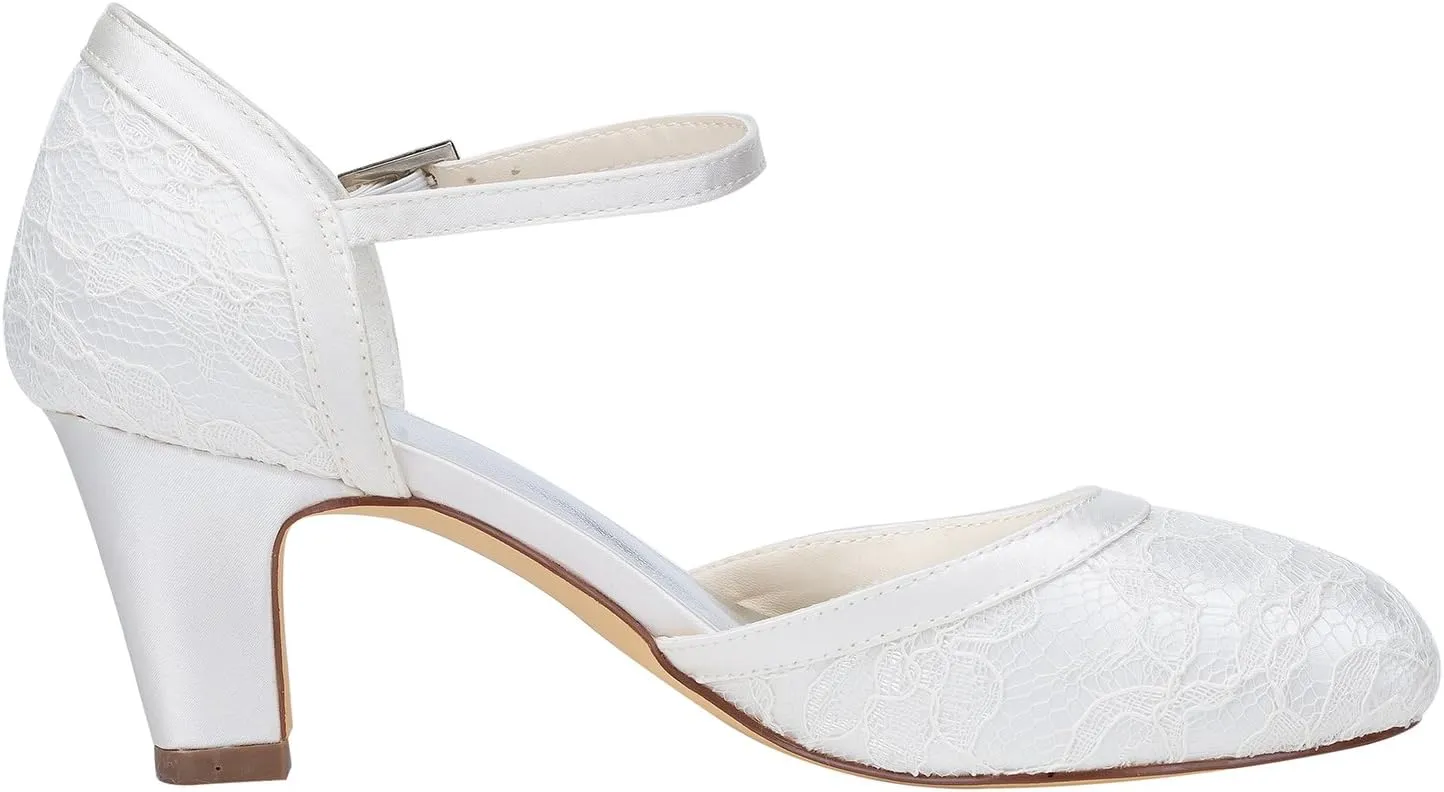 Emily Bridal Wedding Shoes Women's Lace Satin Stiletto Heel Pumps Sandals