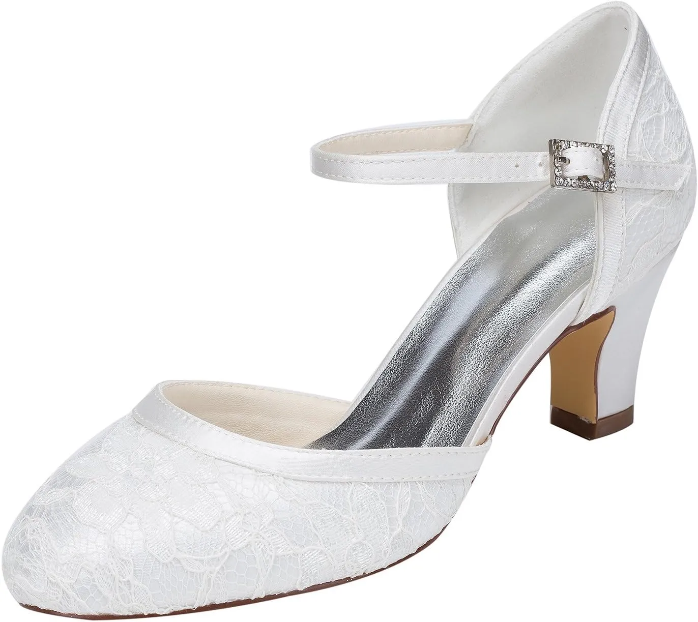 Emily Bridal Wedding Shoes Women's Lace Satin Stiletto Heel Pumps Sandals