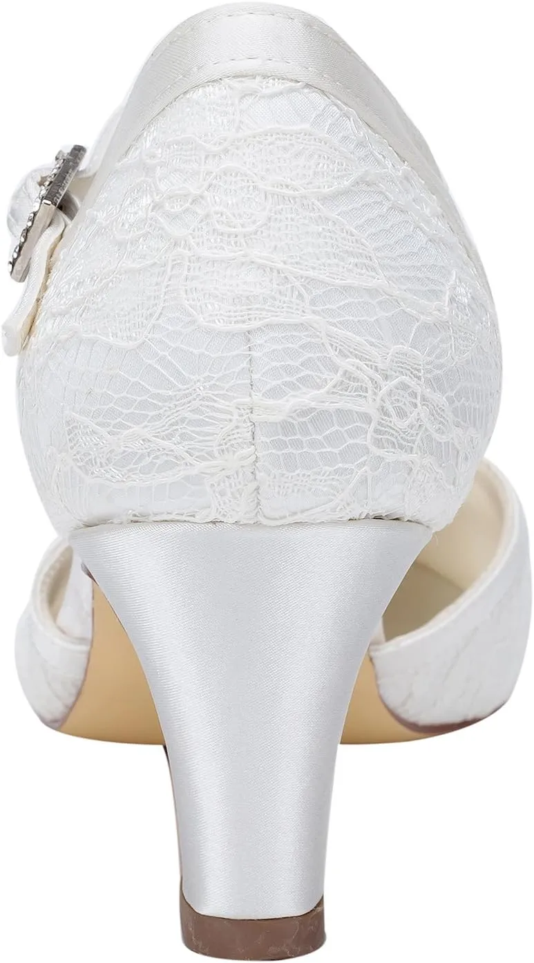 Emily Bridal Wedding Shoes Women's Lace Satin Stiletto Heel Pumps Sandals