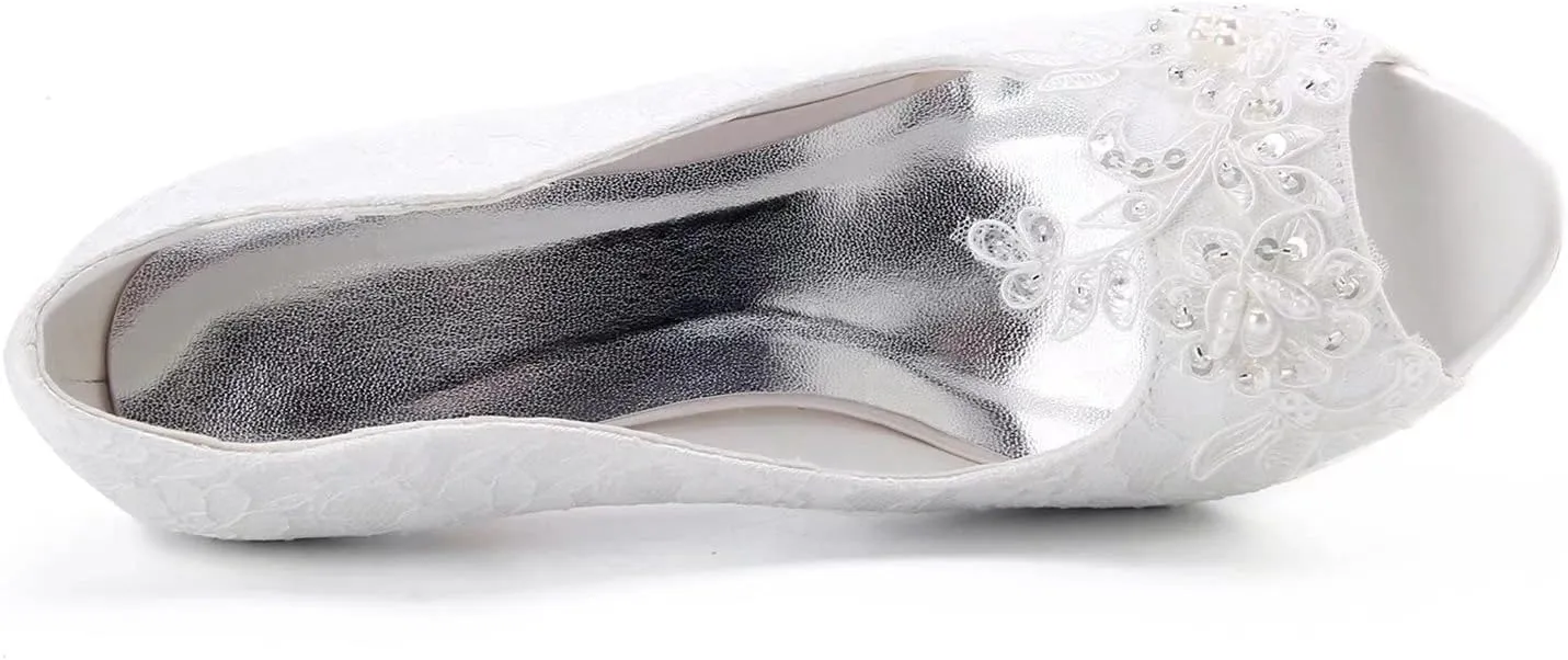 Emily Bridal Women's Lace Satin Stiletto Heel Peep Toe Sandals