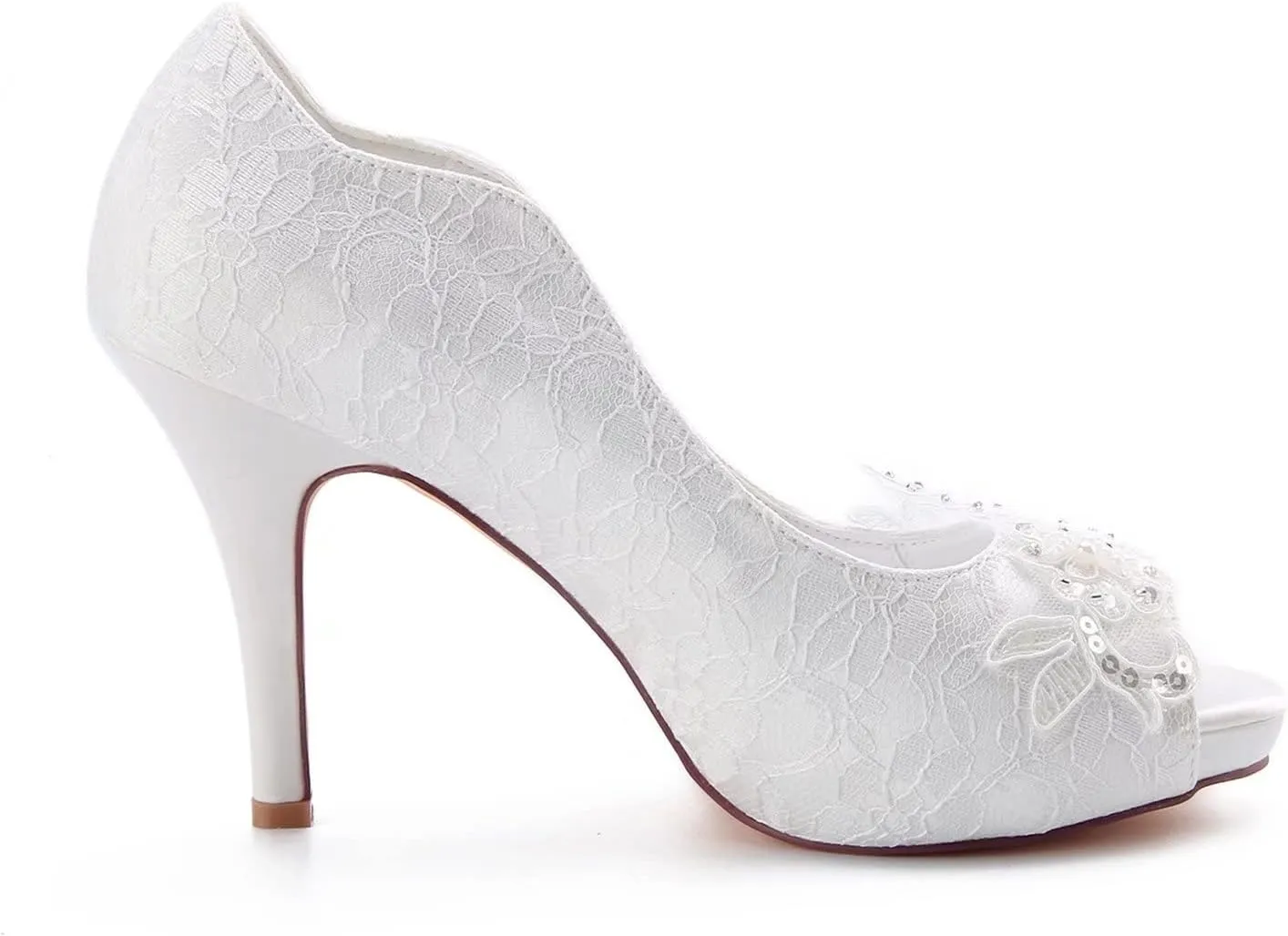 Emily Bridal Women's Lace Satin Stiletto Heel Peep Toe Sandals