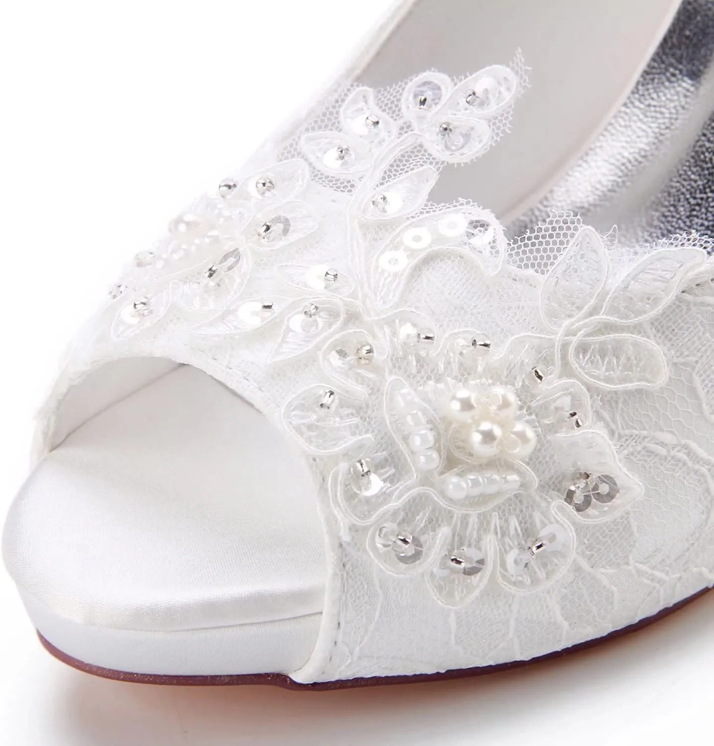 Emily Bridal Women's Lace Satin Stiletto Heel Peep Toe Sandals