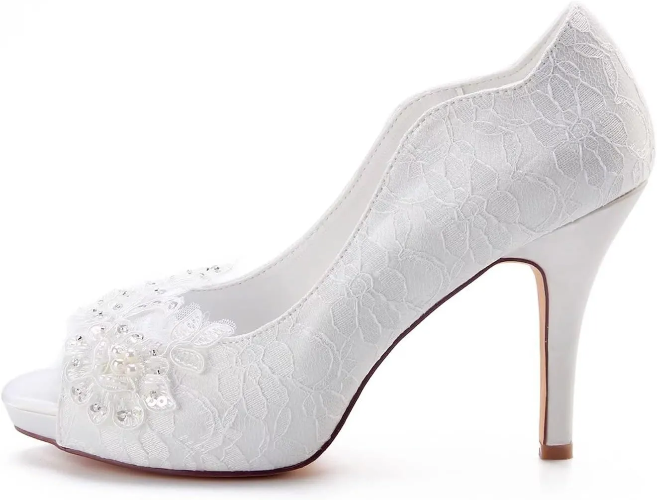 Emily Bridal Women's Lace Satin Stiletto Heel Peep Toe Sandals