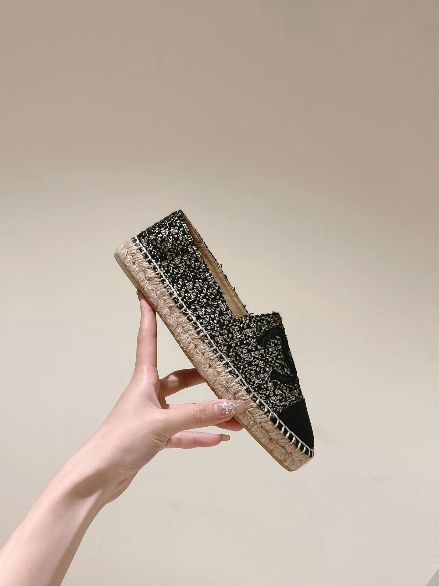 espadrilles black silver tweed black canvas