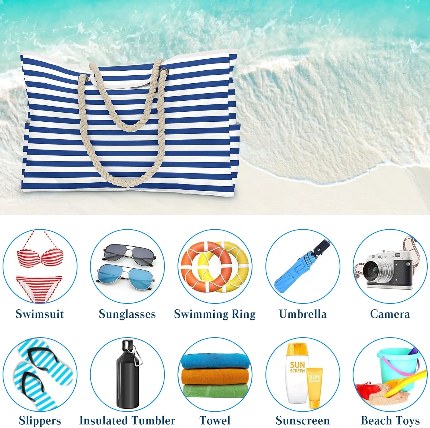 Fashion Women Beach Bag Oxford Summer Tote Bag Large Capacity Shoulder Bag Handbag Striped Pool Bag
