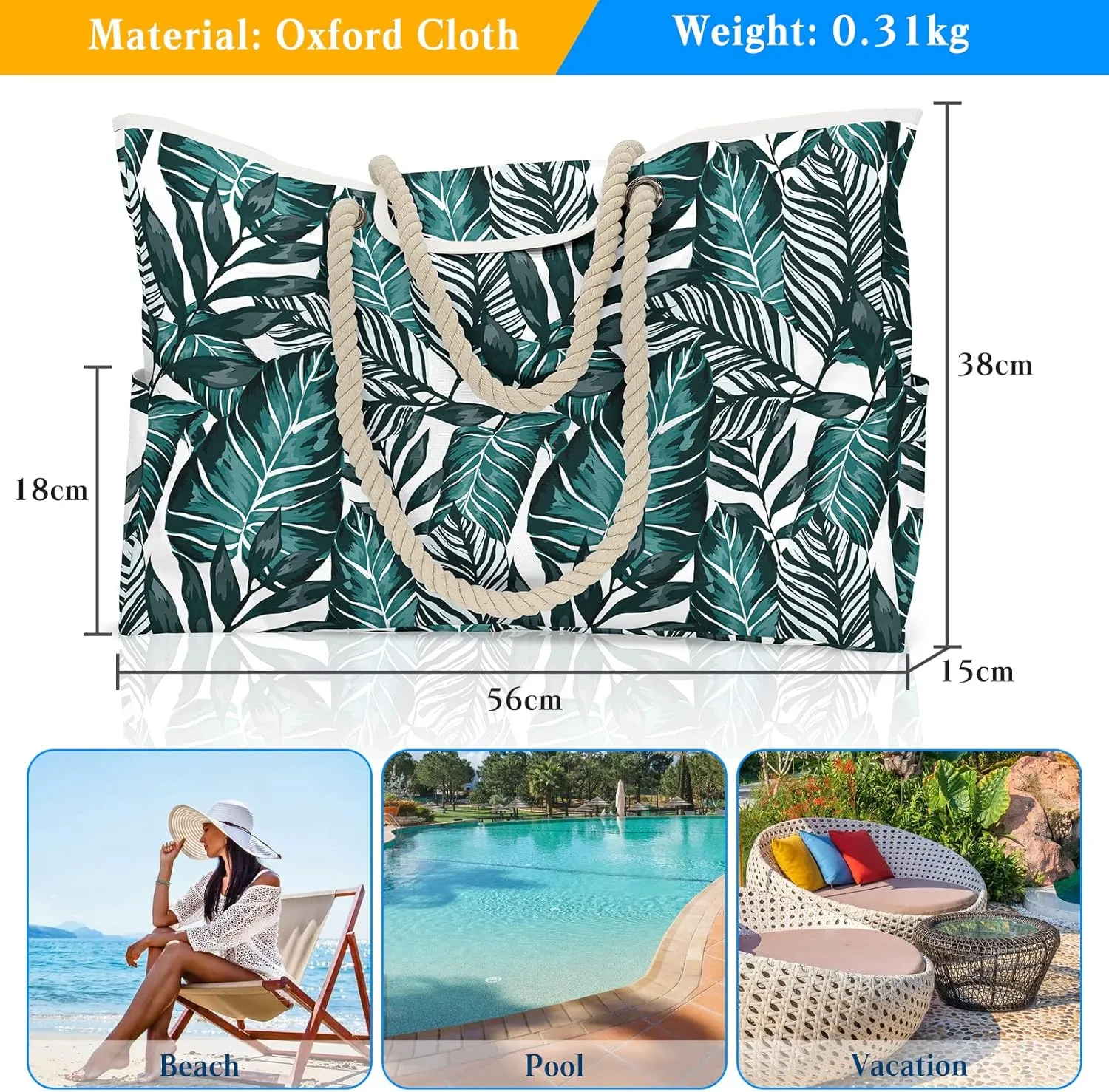 Fashion Women Beach Bag Oxford Summer Tote Bag Large Capacity Shoulder Bag Handbag Striped Pool Bag