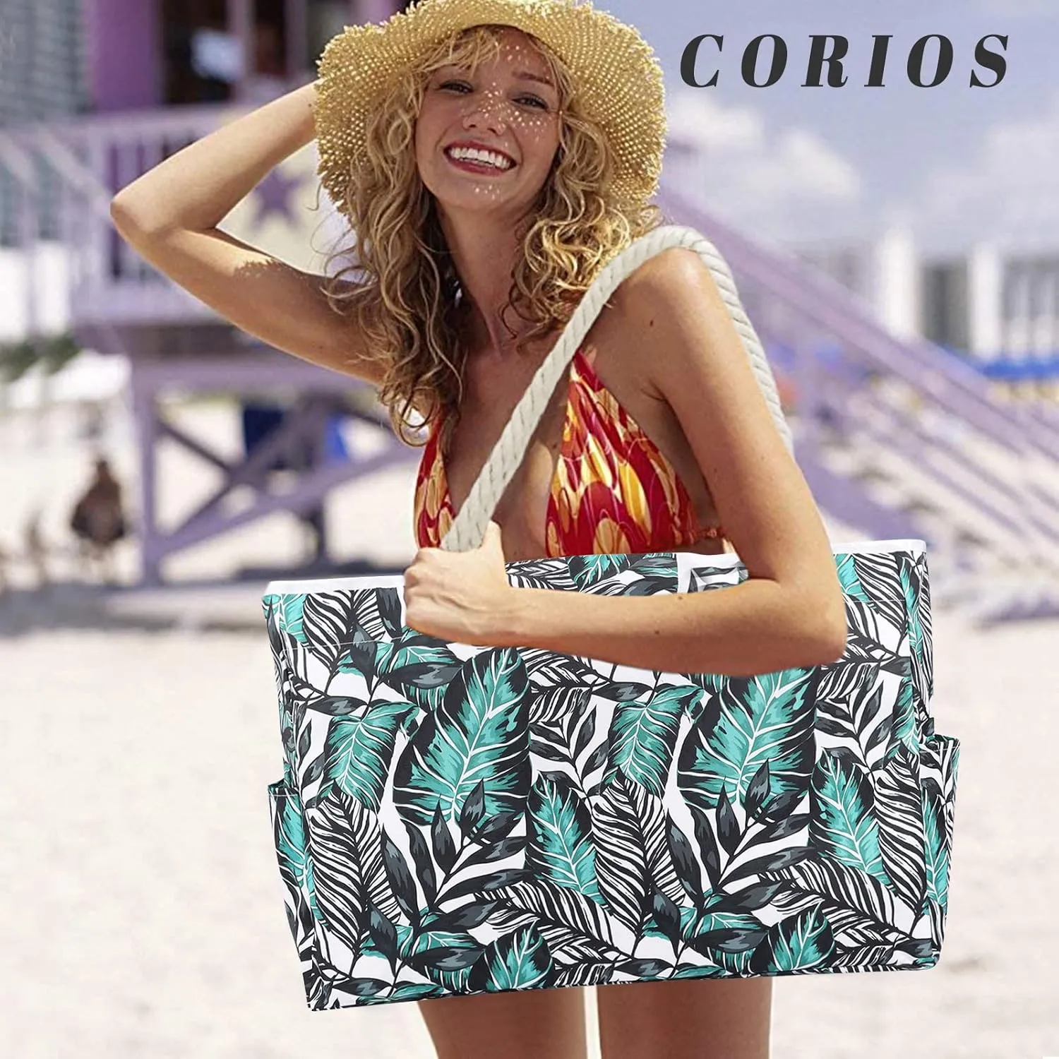 Fashion Women Beach Bag Oxford Summer Tote Bag Large Capacity Shoulder Bag Handbag Striped Pool Bag