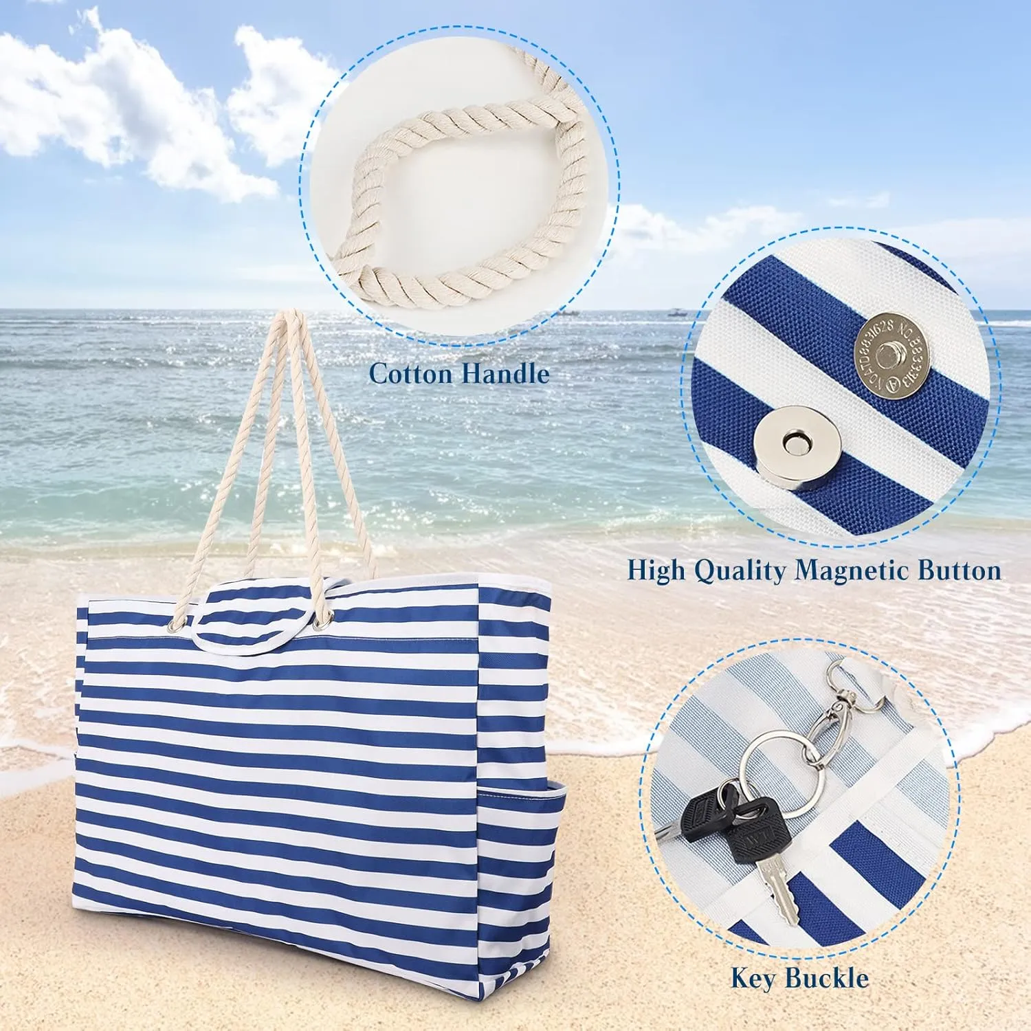 Fashion Women Beach Bag Oxford Summer Tote Bag Large Capacity Shoulder Bag Handbag Striped Pool Bag