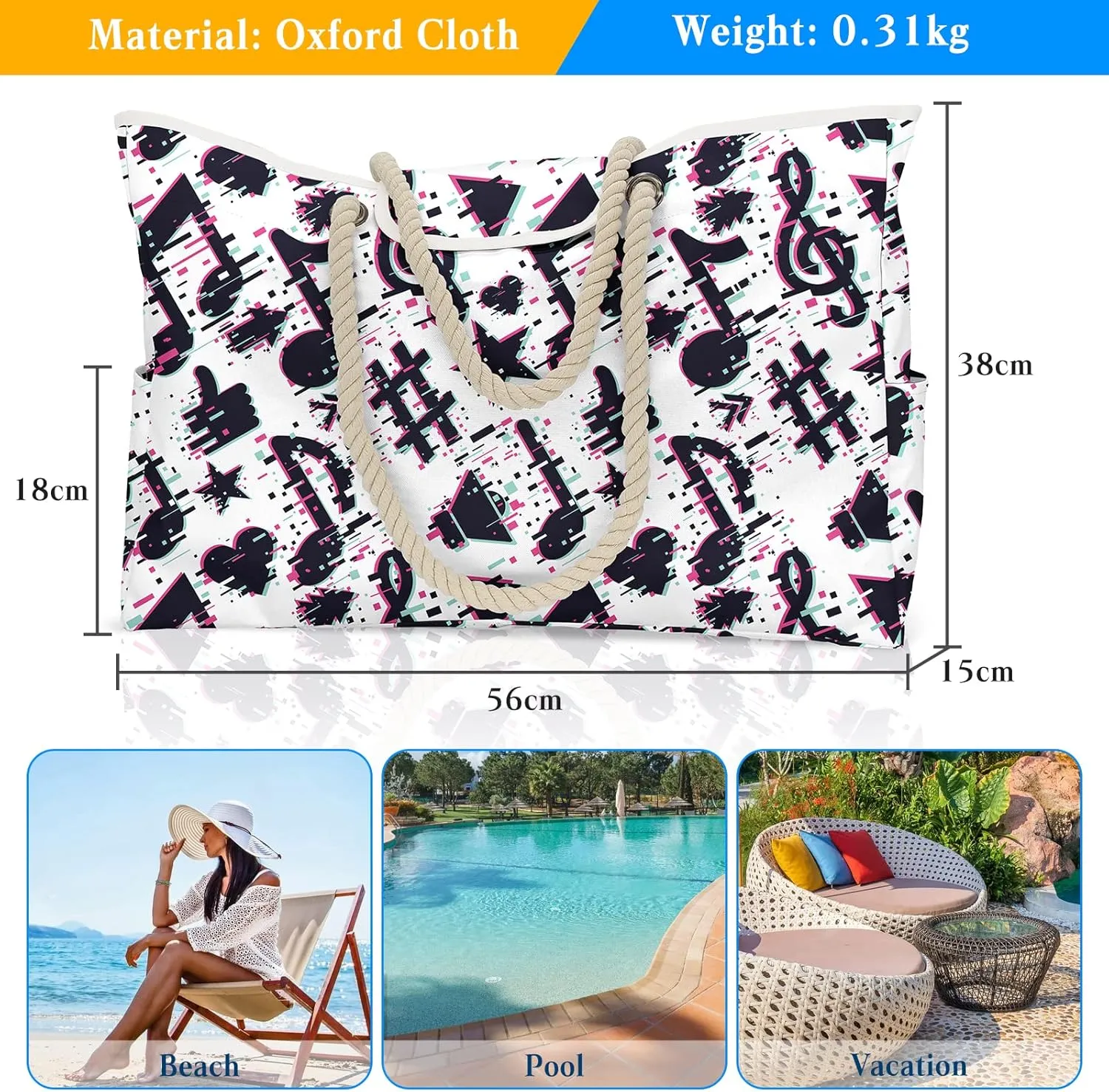 Fashion Women Beach Bag Oxford Summer Tote Bag Large Capacity Shoulder Bag Handbag Striped Pool Bag