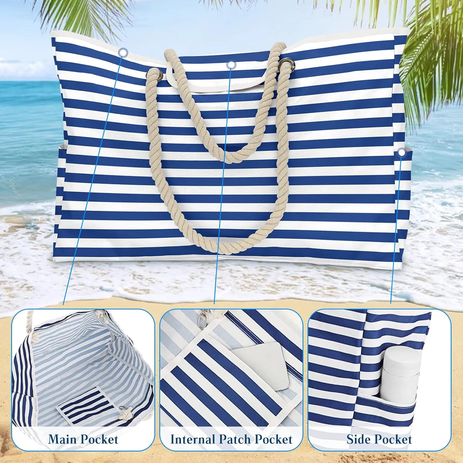 Fashion Women Beach Bag Oxford Summer Tote Bag Large Capacity Shoulder Bag Handbag Striped Pool Bag