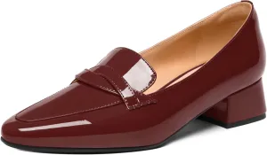 FEMSTEP Womens Dating Slip On Patent Leather Square Toe Dress Chunky Low Heel Loafers Shoes 1.5 Inch