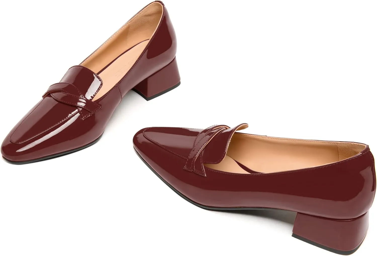 FEMSTEP Womens Dating Slip On Patent Leather Square Toe Dress Chunky Low Heel Loafers Shoes 1.5 Inch