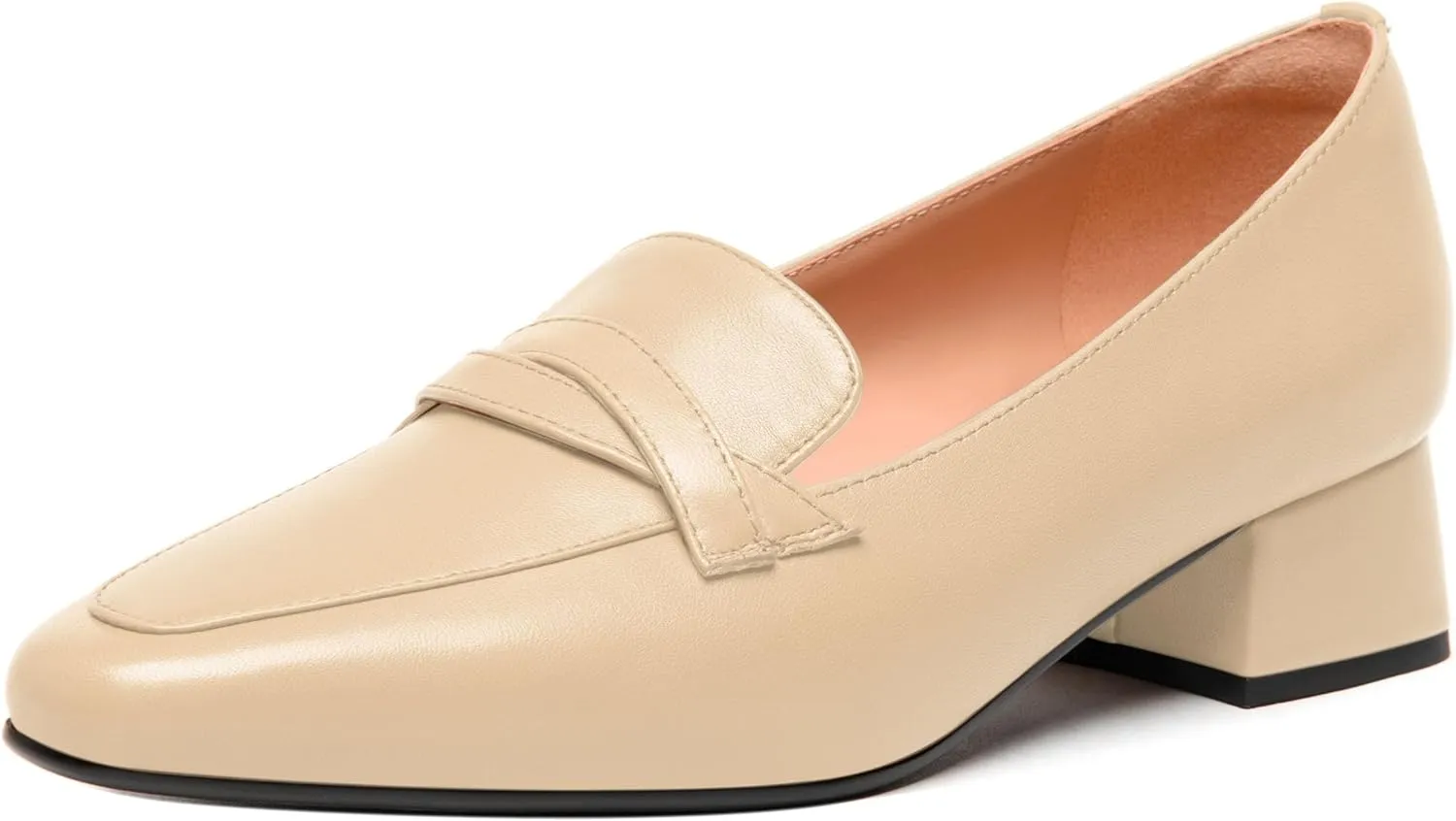 FEMSTEP Women's Loafer Square Toe Slip On Casual Office Matte Leather Chunky Low Heel Formal Shoes 1.5 Inch