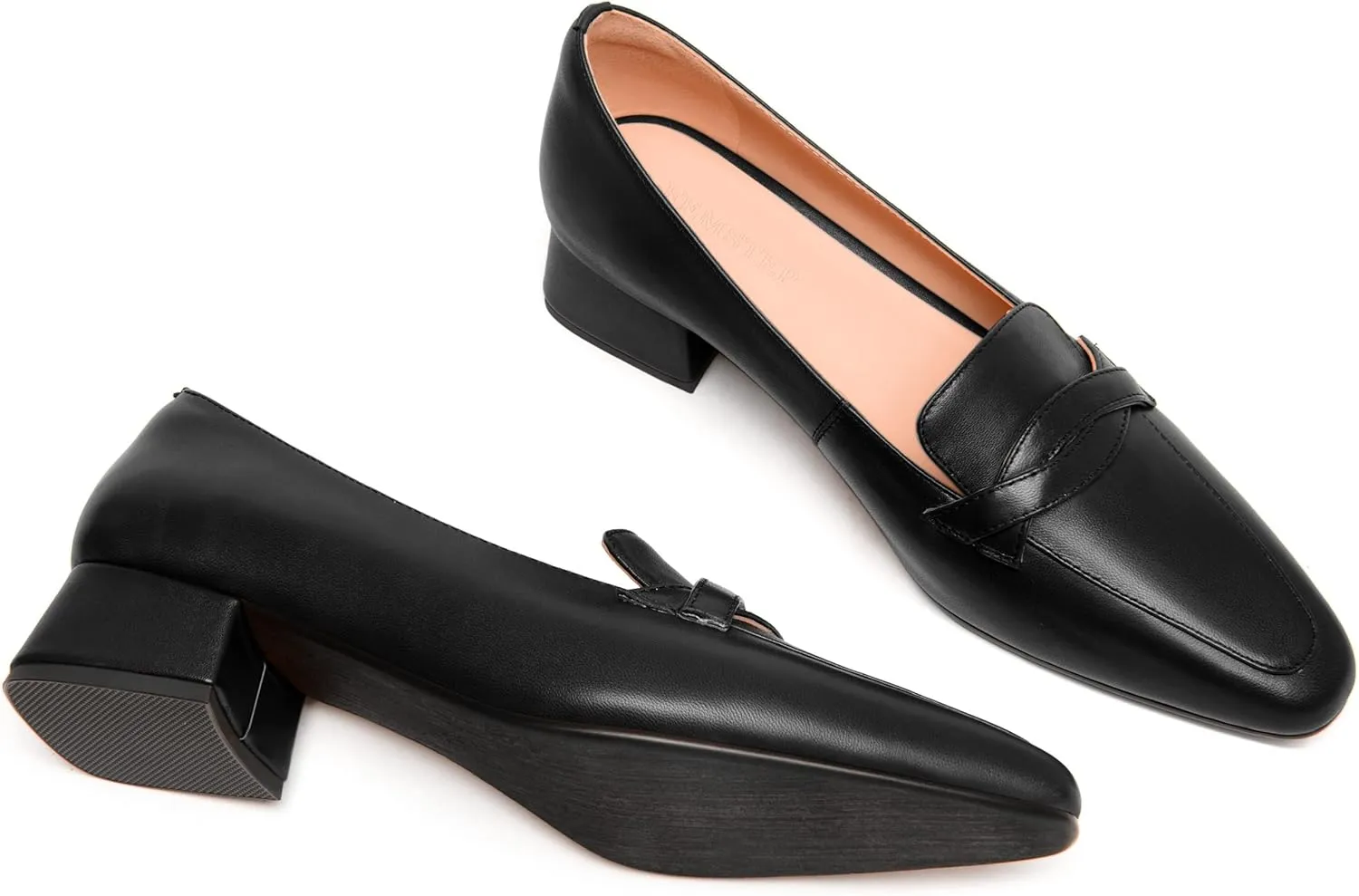 FEMSTEP Women's Loafer Square Toe Slip On Casual Office Matte Leather Chunky Low Heel Formal Shoes 1.5 Inch