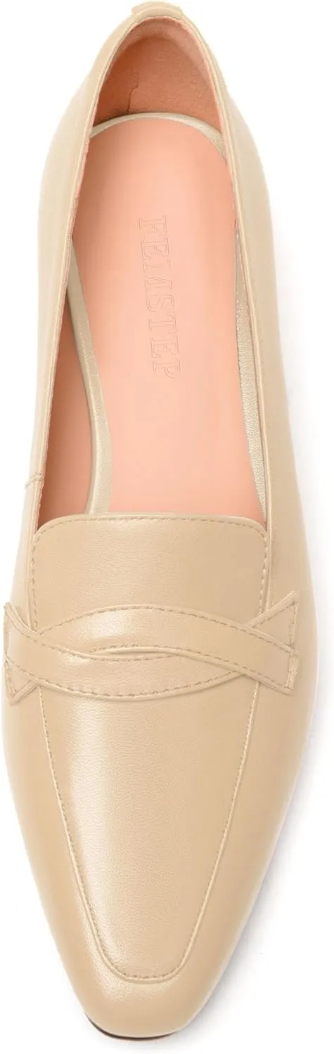 FEMSTEP Women's Loafer Square Toe Slip On Casual Office Matte Leather Chunky Low Heel Formal Shoes 1.5 Inch