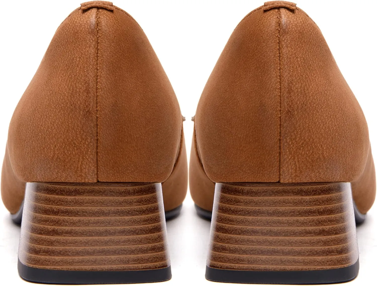 FEMSTEP Women's Loafer Square Toe Slip On Casual Office Matte Leather Chunky Low Heel Formal Shoes 1.5 Inch