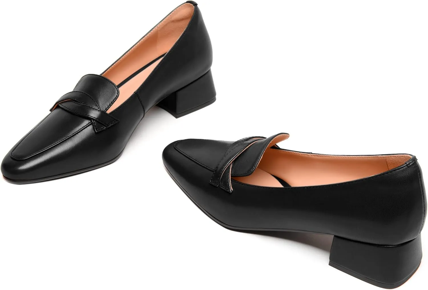FEMSTEP Women's Loafer Square Toe Slip On Casual Office Matte Leather Chunky Low Heel Formal Shoes 1.5 Inch