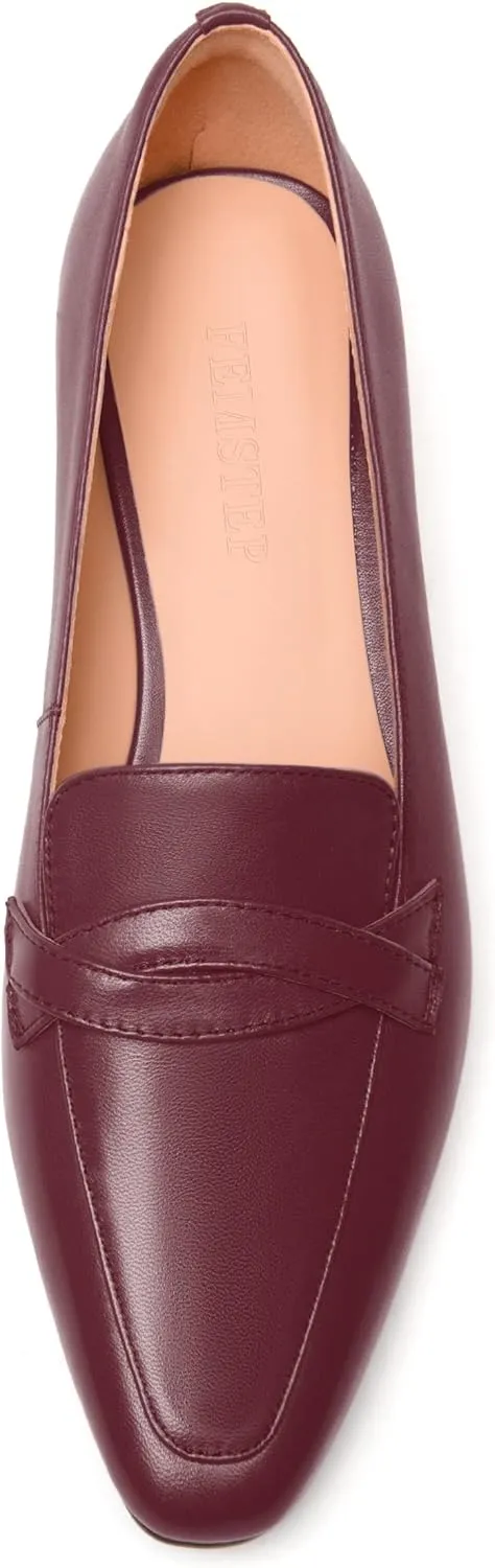 FEMSTEP Women's Loafer Square Toe Slip On Casual Office Matte Leather Chunky Low Heel Formal Shoes 1.5 Inch